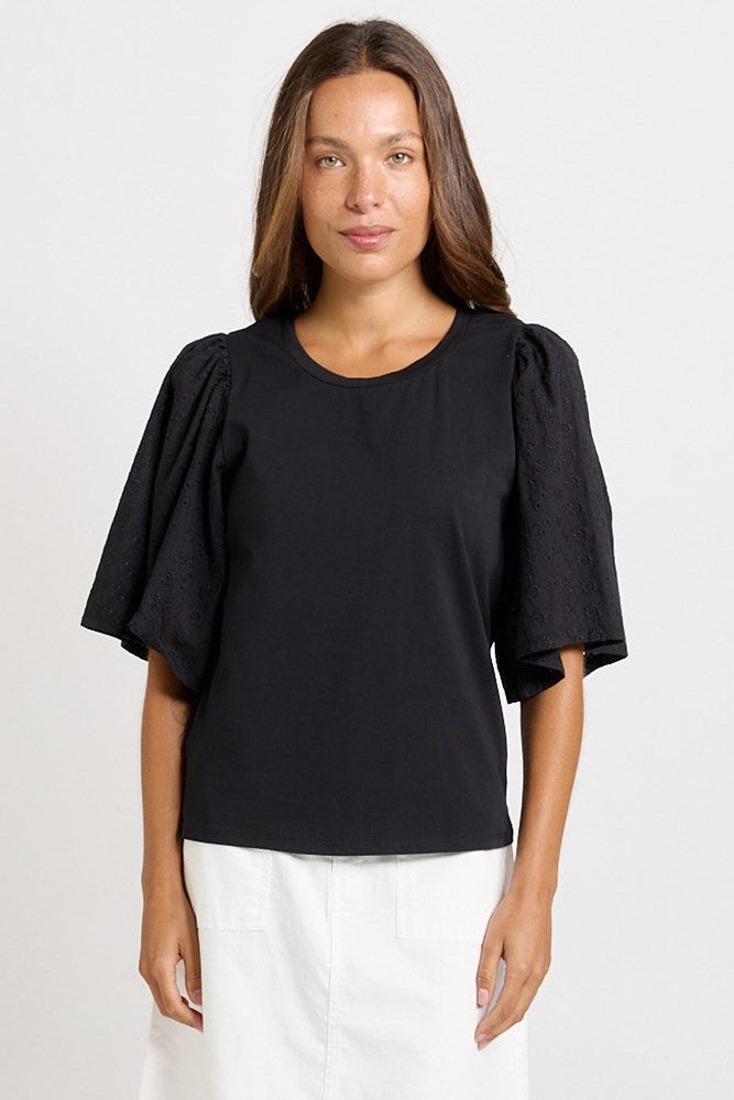 Bianca Broderie T-Shirt - Black | Betty Basics