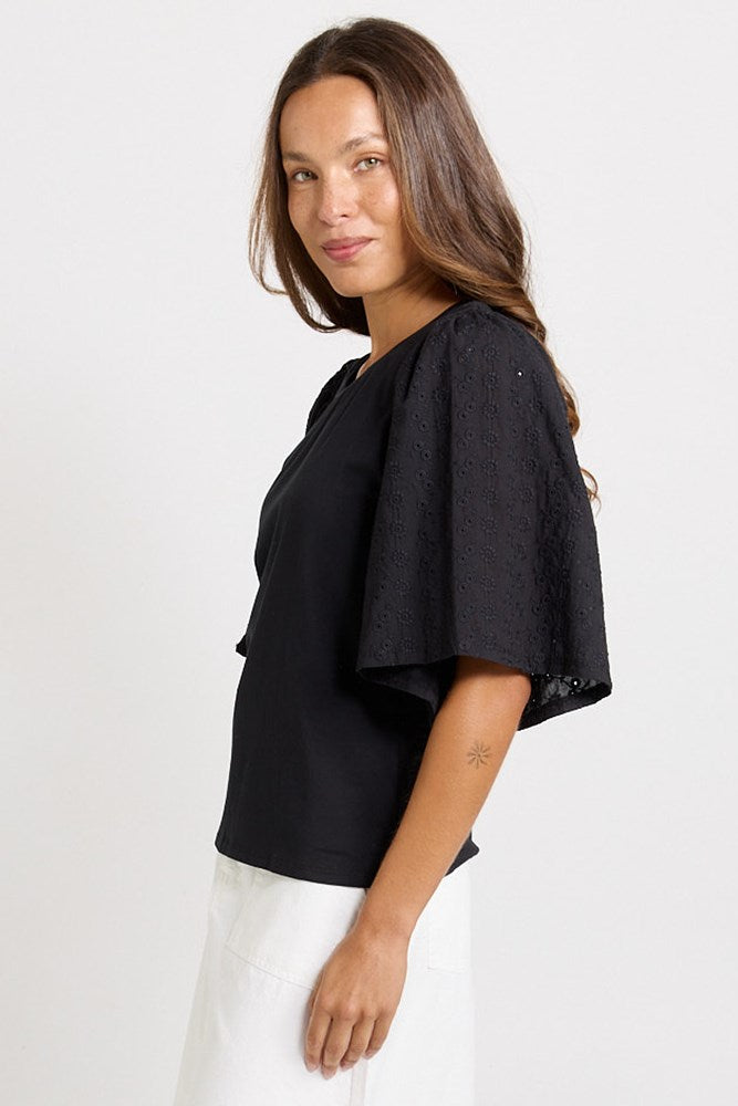 Bianca Broderie T-Shirt - Black | Betty Basics