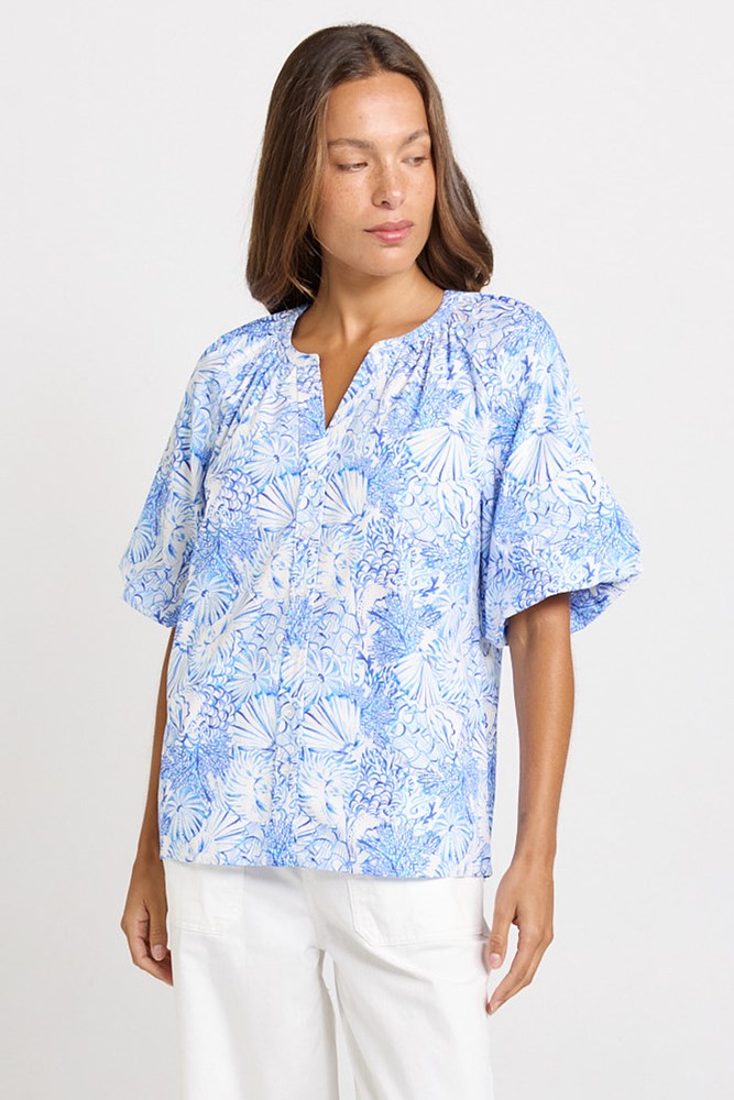Bronte Blouse - Blue Shell Print | Betty Basics
