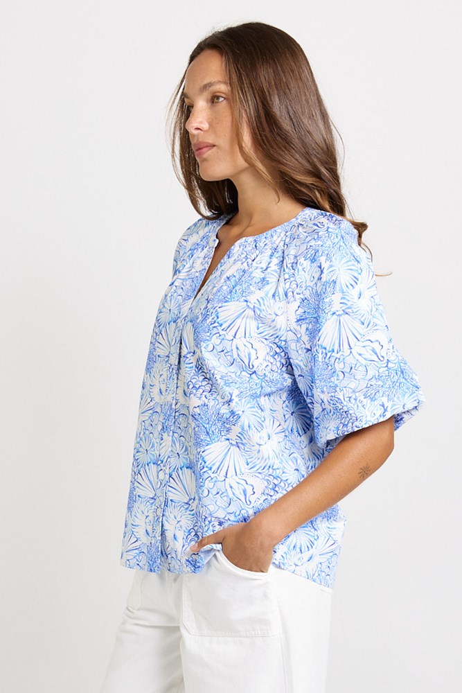 Bronte Blouse - Blue Shell Print | Betty Basics