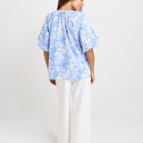 Bronte Cotton Blouse - Blue Shell Print