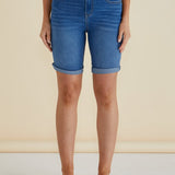 Bonnie Bermuda Denim Longer Length Shorts - Indigo Blue Mix
