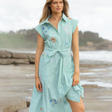 Gloria Floral Dress - Floral Green Stripe