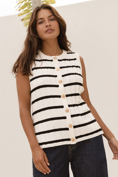 Nicollete Knit Vest - Black Stripe | Betty Basics | Everyday