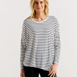 Clemont Asymmetrical Bamboo Top - Mono Stripe