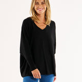 Destiny Relaxed V-Neck Lightweight Knit Jumper - Black