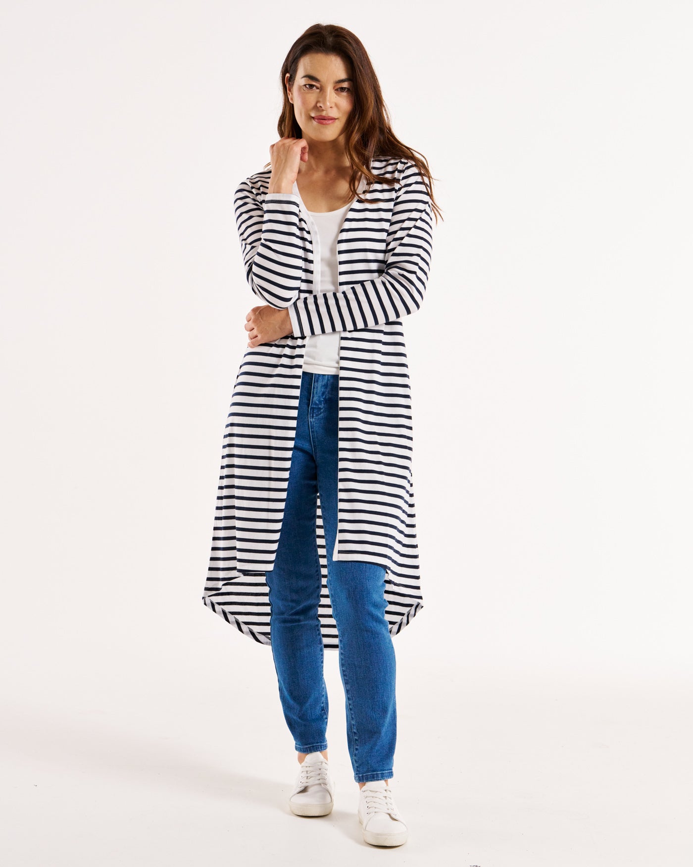 Byron Loose Long Sleeve 100% Australian Cotton Cardigan - Blue/White Stripe