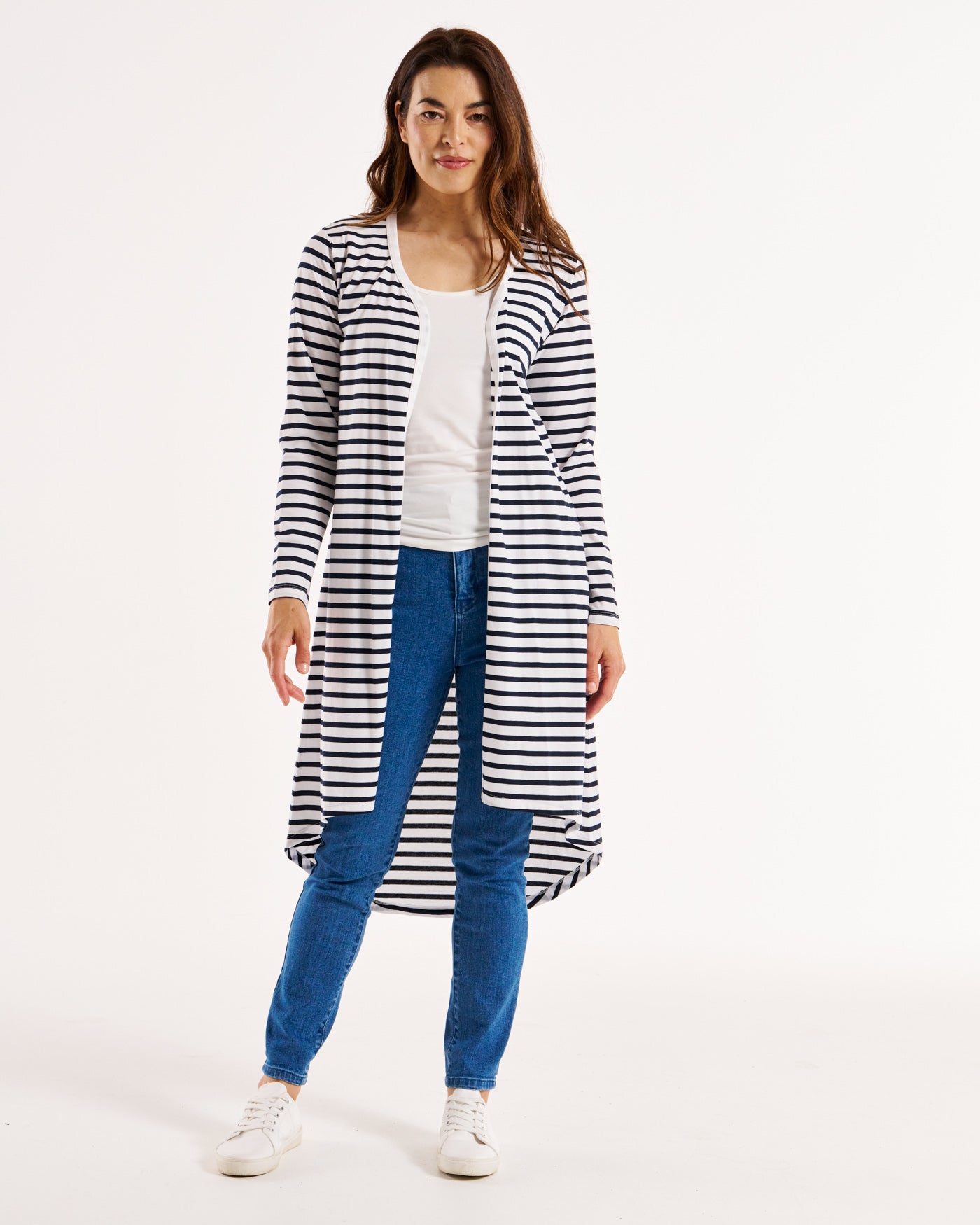Byron Loose Long Sleeve 100% Australian Cotton Cardigan - Blue/White Stripe