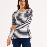 Sydney 100% Australian Cotton Relaxed Trapeze Basic Long Sleeve Tee - Blue/White Stripe