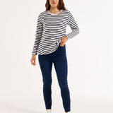 Sydney 100% Australian Cotton Relaxed Trapeze Basic Long Sleeve Tee - Blue/White Stripe
