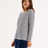 Sydney 100% Australian Cotton Relaxed Trapeze Basic Long Sleeve Tee - Blue/White Stripe