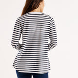 Sydney 100% Australian Cotton Relaxed Trapeze Basic Long Sleeve Tee - Blue/White Stripe