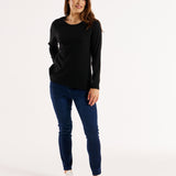 Sydney 100% Australian Cotton Relaxed Trapeze Basic Long Sleeve Tee - Black