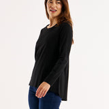 Sydney 100% Australian Cotton Relaxed Trapeze Basic Long Sleeve Tee - Black