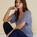 Maui Tee - Navy Blue/White Stripe