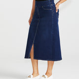 Shelby Stretch Denim Skirt - Midnight Denim