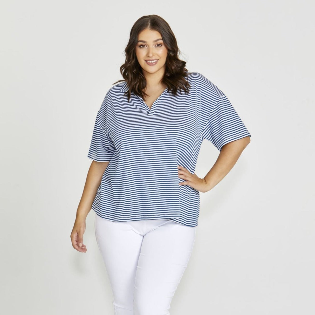 Betty Basics Sydney Tee Dress (Blue Stripe)