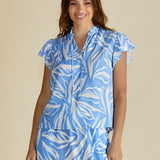 Lyra Blouse - Blue Abstract Print