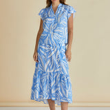 Lyra Blouse - Blue Abstract Print