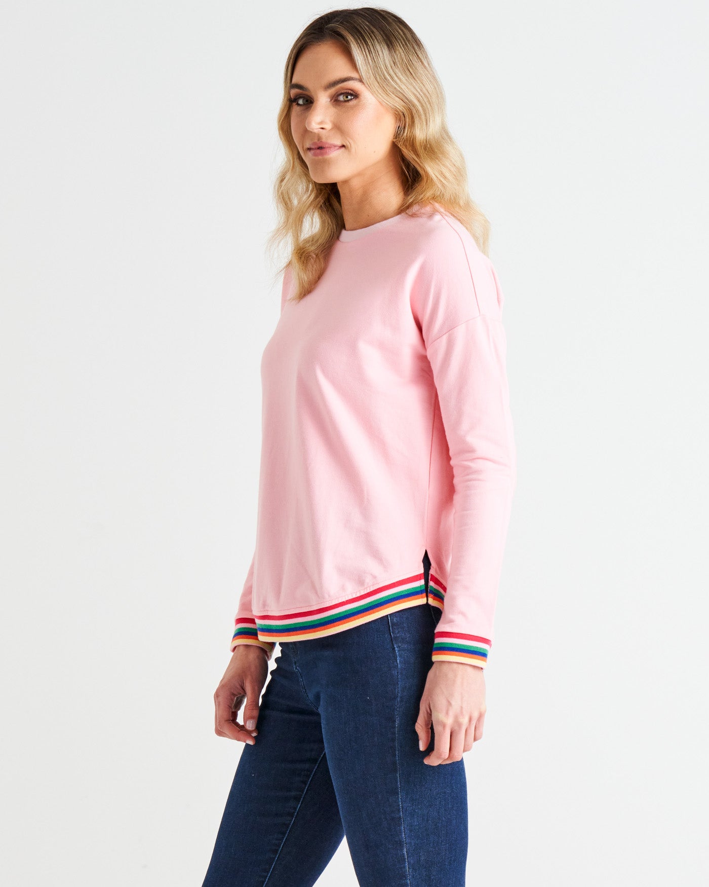 Lucy Crew Neck French Terry Cotton Sweat - Baby Pink