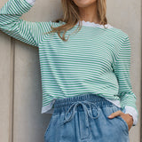 Scallop Knit Sweater - Green Stripe