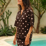 Sable Linen Blend Shirt - Pink/Choc Polka Dot