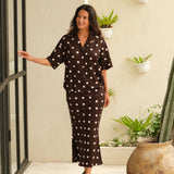 Sable Bias Yoke Midi Skirt - Pink/Choc Polka Dot