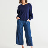 Charlotte Balloon Sleeve Knit Jumper - Dark Navy Blue