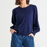 Charlotte Balloon Sleeve Knit Jumper - Dark Navy Blue