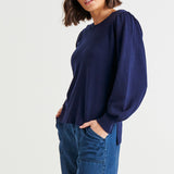 Charlotte Balloon Sleeve Knit Jumper - Dark Navy Blue
