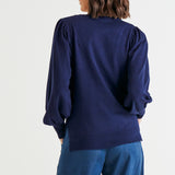 Charlotte Balloon Sleeve Knit Jumper - Dark Navy Blue