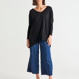 Kyoto V-Neck Loose Stretchy Basic Tee - Black