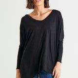 Kyoto V-Neck Loose Stretchy Basic Tee - Black