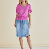 Maui Stretchy Batwing Draped Basic Tee - Winter Pink