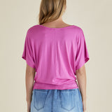 Maui Stretchy Batwing Draped Basic Tee - Winter Pink