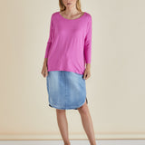 Milan Stretchy Draped Relaxed 3/4 Sleeve Basic Top - Winter Pink