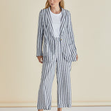 Cyndi Single Breasted Relaxed Linen-Blend Blazer - Black/White Stripe