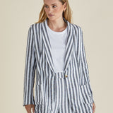 Cyndi Single Breasted Relaxed Linen-Blend Blazer - Black/White Stripe
