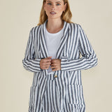 Cyndi Single Breasted Relaxed Linen-Blend Blazer - Black/White Stripe