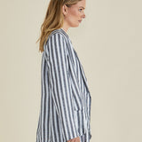 Cyndi Single Breasted Relaxed Linen-Blend Blazer - Black/White Stripe