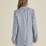 Cyndi Single Breasted Relaxed Linen-Blend Blazer - Black/White Stripe