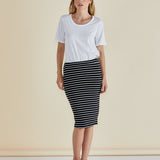 Alicia Midi Skirt - Black / White Stripe