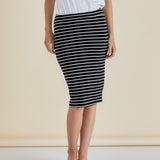 Alicia Midi Skirt - Black / White Stripe