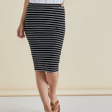 Alicia Midi Skirt - Black / White Stripe