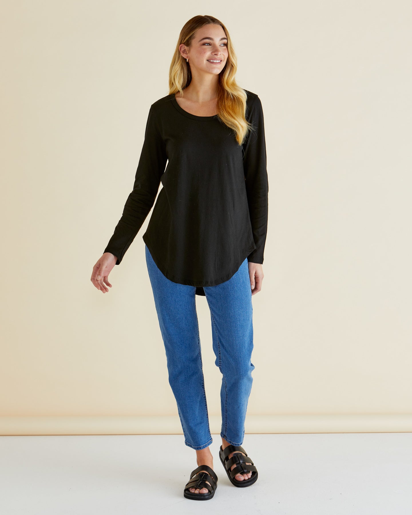 Megan Cotton Long Sleeve Tee - Black