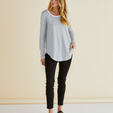 Megan Long Sleeve Top - White / Black Stripe