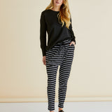 Jade Drop-Crotch Pants - Black / White Stripe