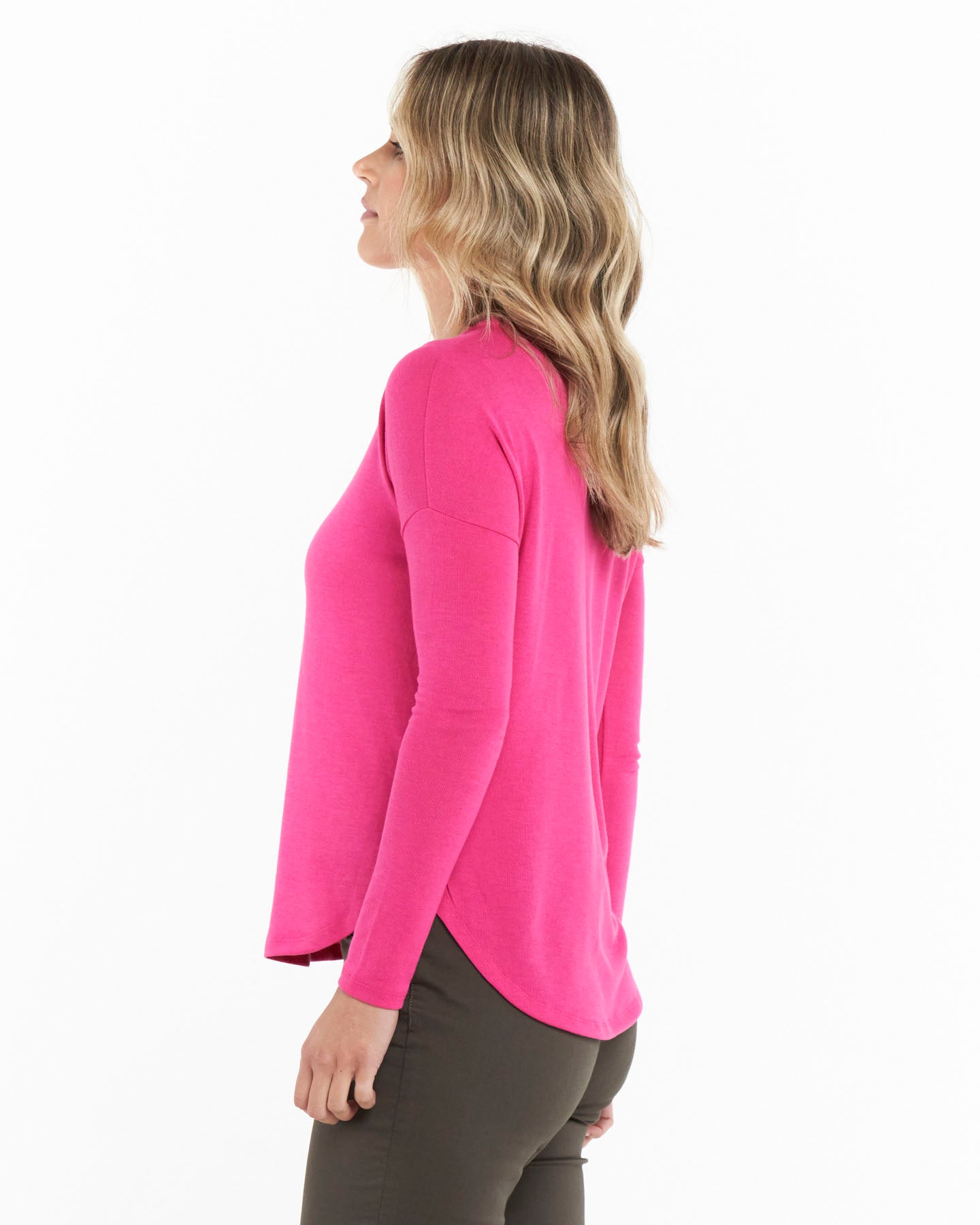 Polly Texture Long Sleeve Tee - Cherry Pink