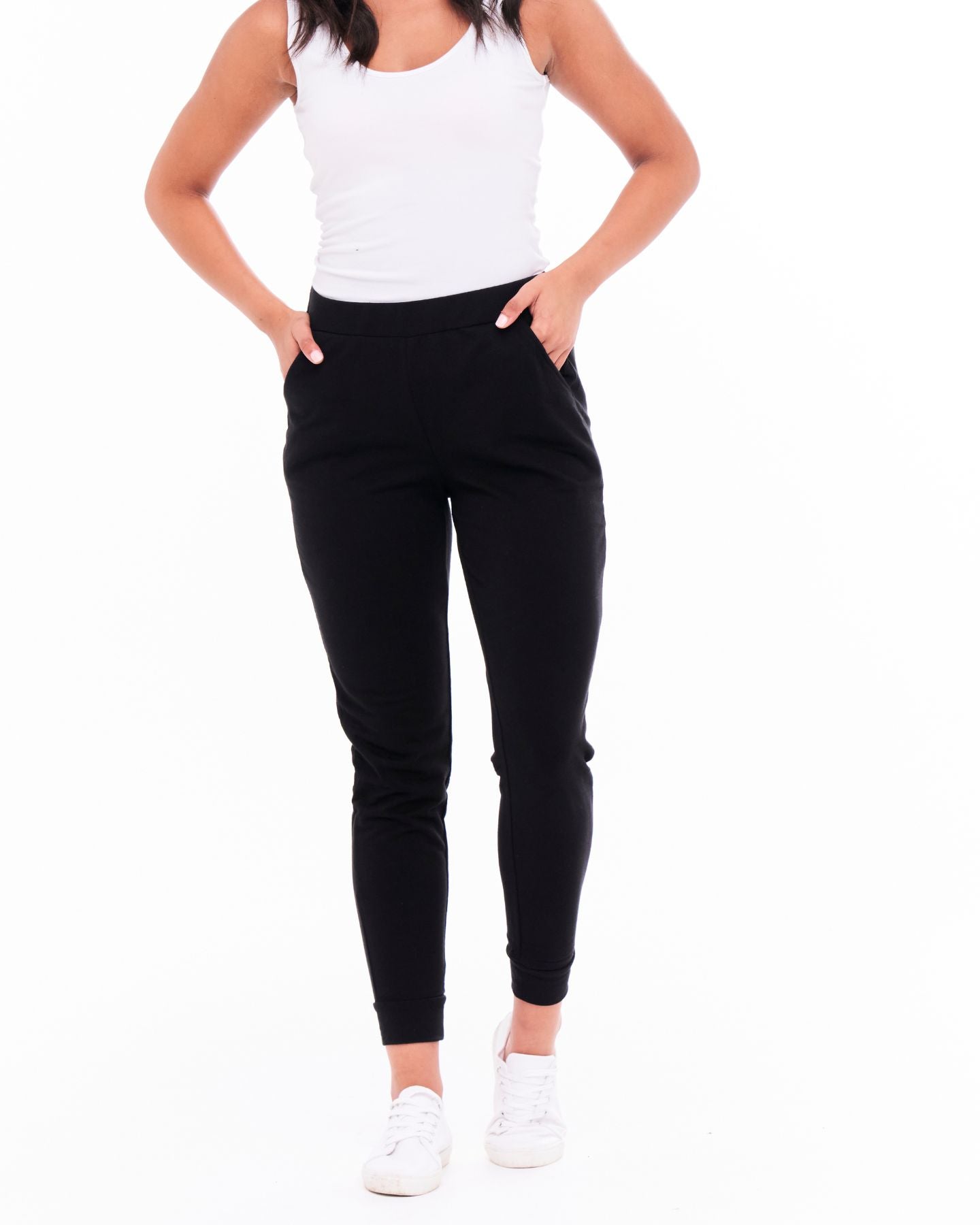 Heidi Stretchy Tapered Cotton Jogger Pants - Black