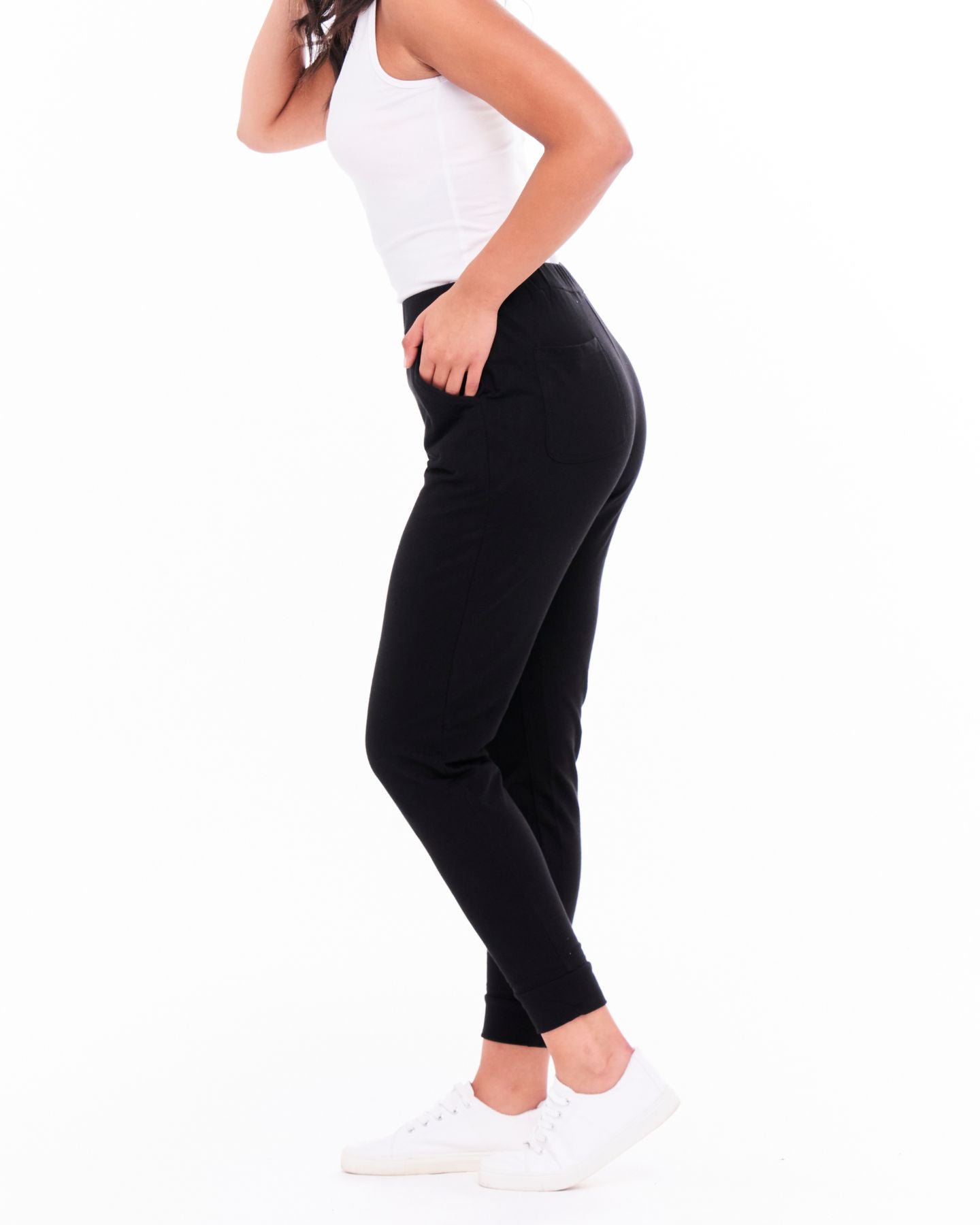 Heidi Stretchy Tapered Cotton Jogger Pants - Black